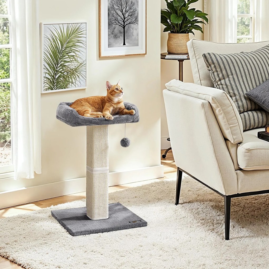 Arranhador para gatos com plataforma de pelúcia de 40 x 30 cm e tronco para arranhar 45 x 40 x 71 cm Cinzento