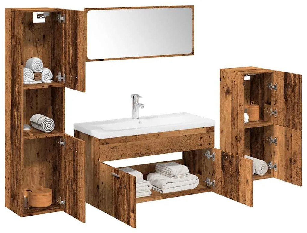 vidaXL 5 pcs conj. móveis casa banho derivados madeira madeira velha