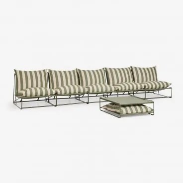 Conjunto De Jardim Com Sofá Modular De 5 Peças E Mesa Auxiliar Conversível Amaro Tapioca Beige - Verde Azeitona Profundo - Sklum