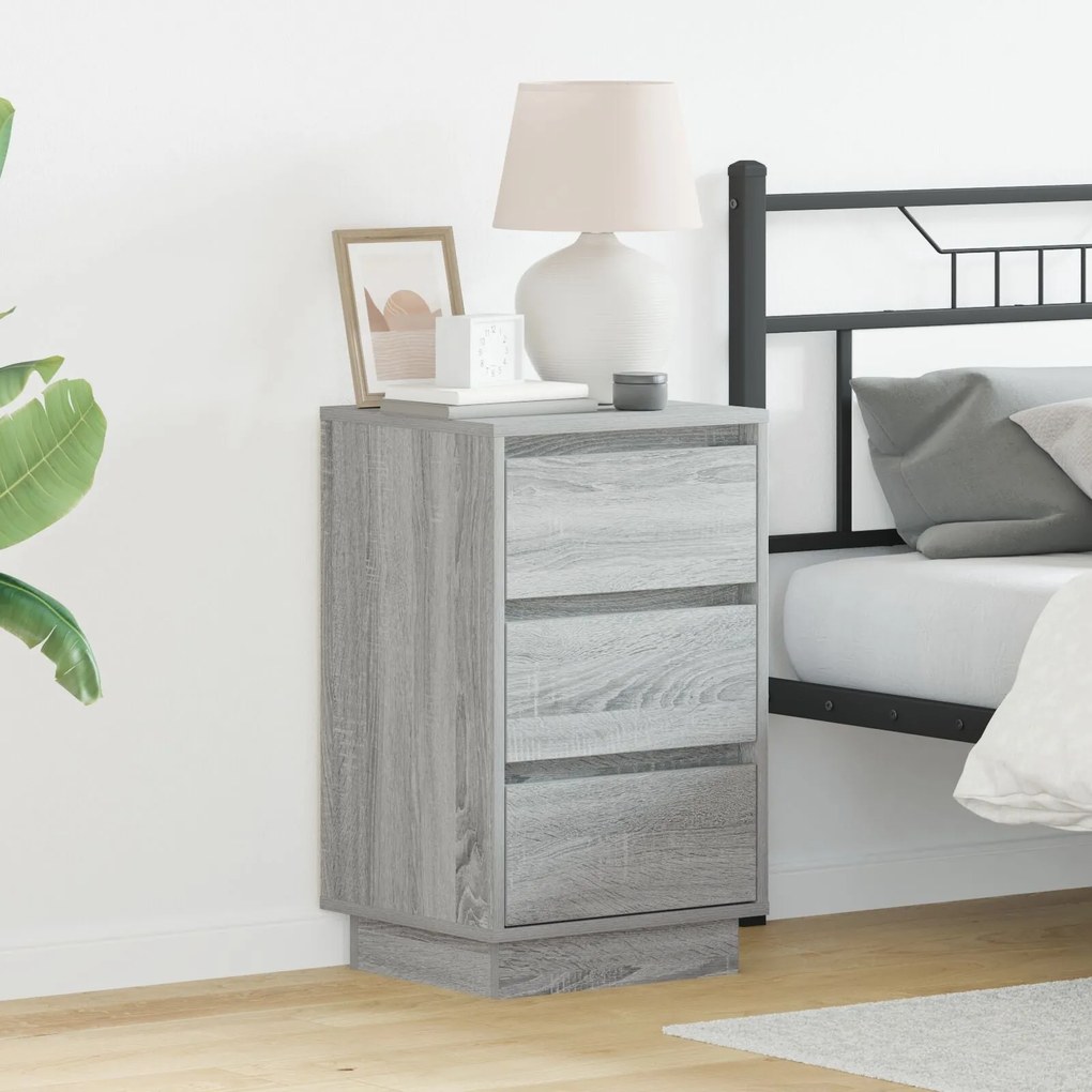 Armário de cabeceira  com LED Cinza Sonoma 39x34.5x65 cm Madeira engen