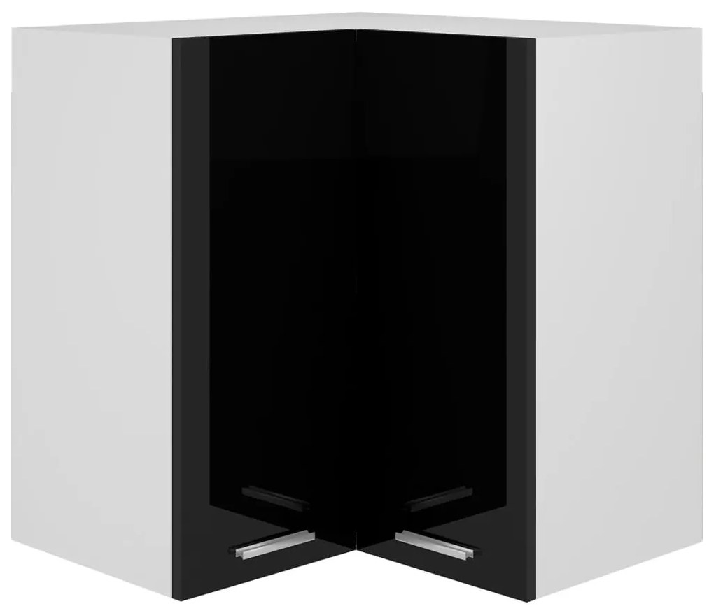 806396 vidaXL Armário de canto parede 57x57x60 contraplacado preto brilhante