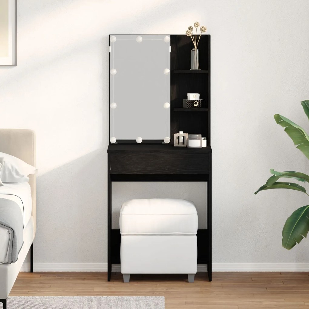 Mesa de Maquilhagem LED vidaXL em Carvalho Preto, 60x40x140 cm, Feita
