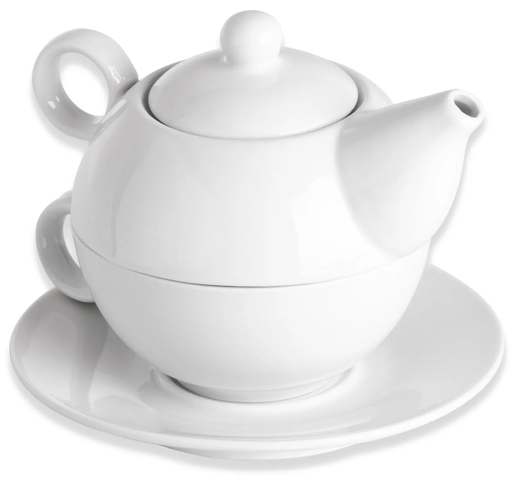 Bule Porcelana + Chávena com Prato Branco 25cl 16X11.2X11.5cm