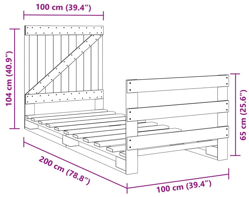 Estrutura de cama com cabeceira 100x200cm pinho maciço