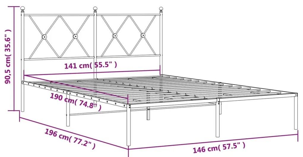 Estrutura de cama com cabeceira 140x190 cm metal branco