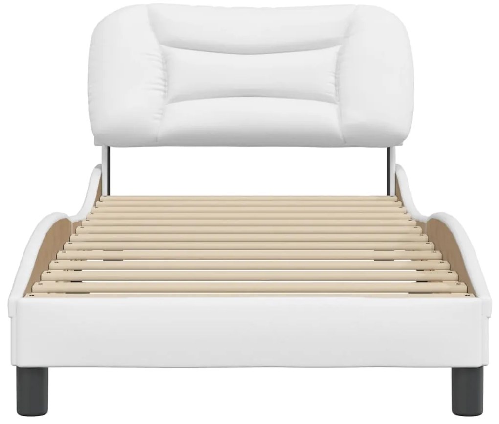 Estrutura de cama c/ cabeceira couro artificial 90x190cm branco