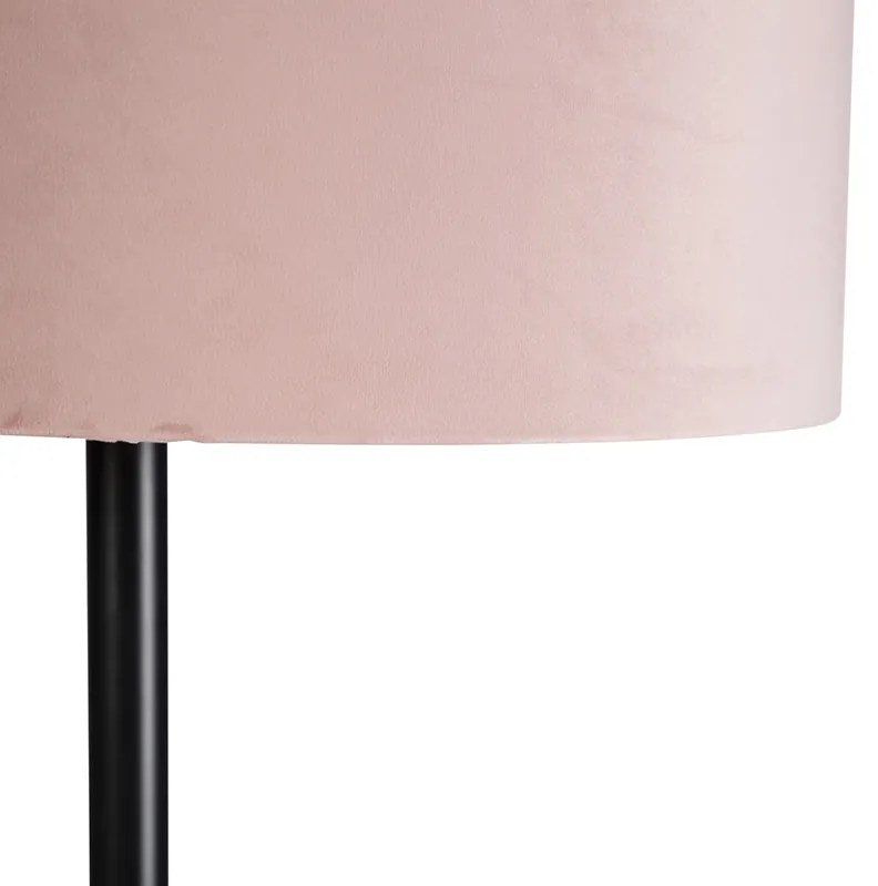 Candeeiro de pé preto com tom de veludo rosa com ouro 40 cm - Simplo Country / Rústico