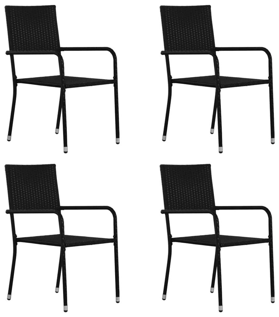 5 pcs conjunto de jantar para jardim vime PE preto