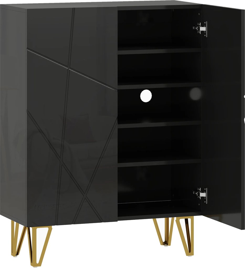 HOMCOM Sapateira com 2 Portas, Estante para Sapatos, Armazenamento com 3 Prateleiras Ajustáveis 72 x 31,5 x 95 cm, Preto | Aosom Portugal