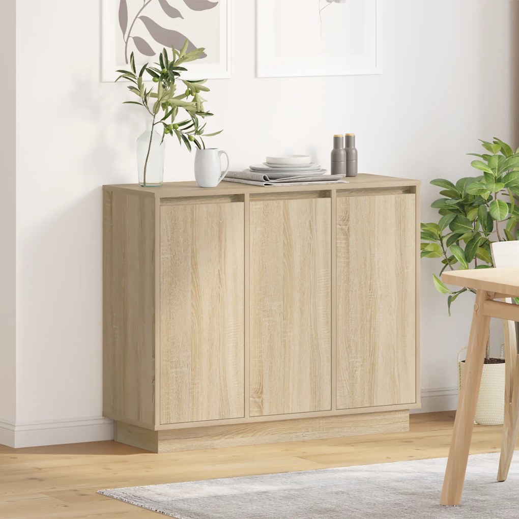 Sideboard vidaXL com LED Carvalho Sonoma 90x32x75 cm em madeira engenh