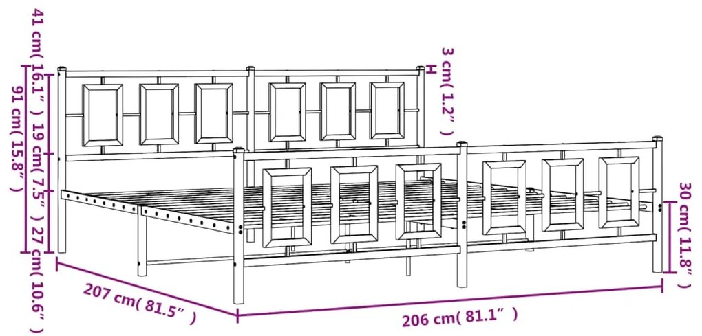 Estrutura de cama com cabeceira e pés 200x200 cm metal branco