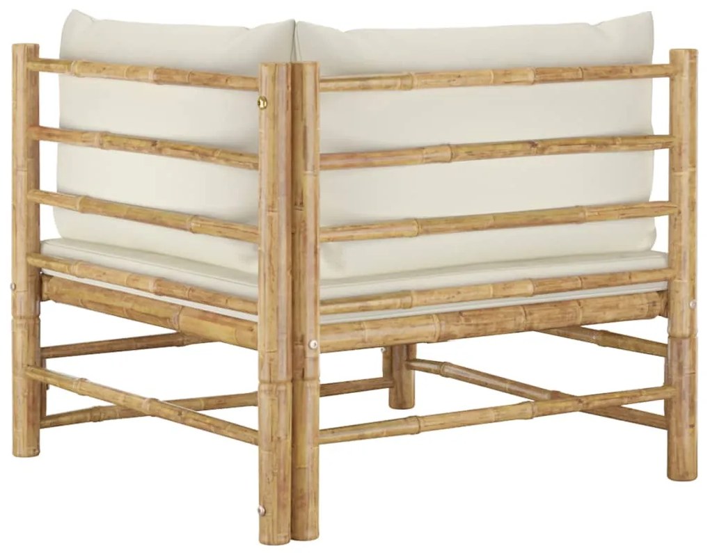 2 pcs conjunto lounge de jardim bambu c/ almofadões branco nata