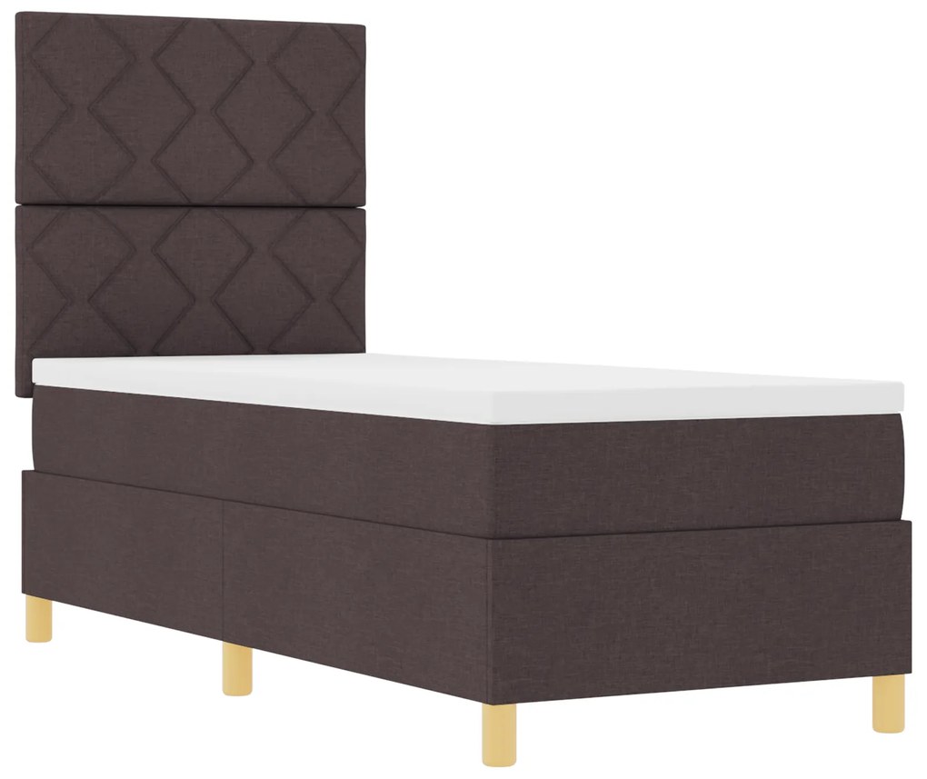 Cama Box Spring com Colchão Castanho Escuro 80x200 cm Tecido