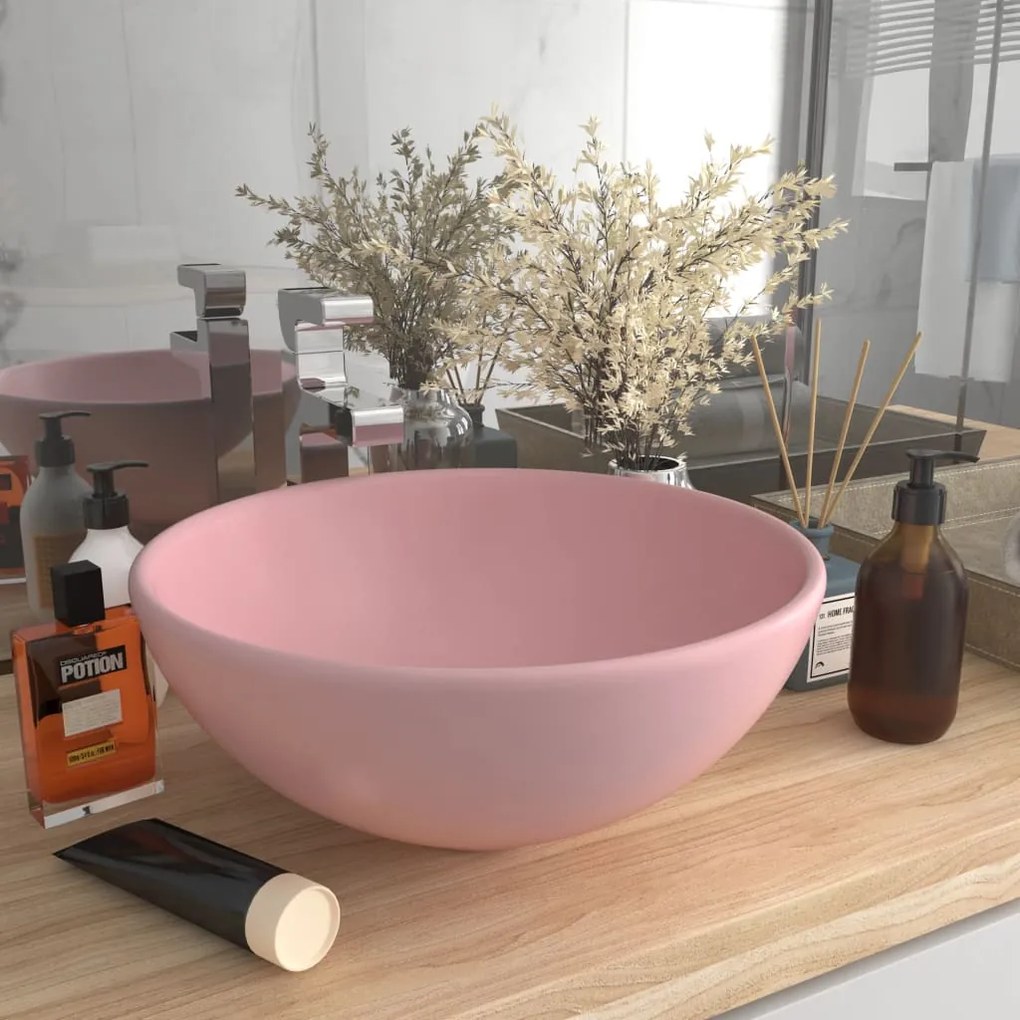 146966 vidaXL Lavatório WC luxuoso redondo 32,5x14cm cerâmica rosa mate