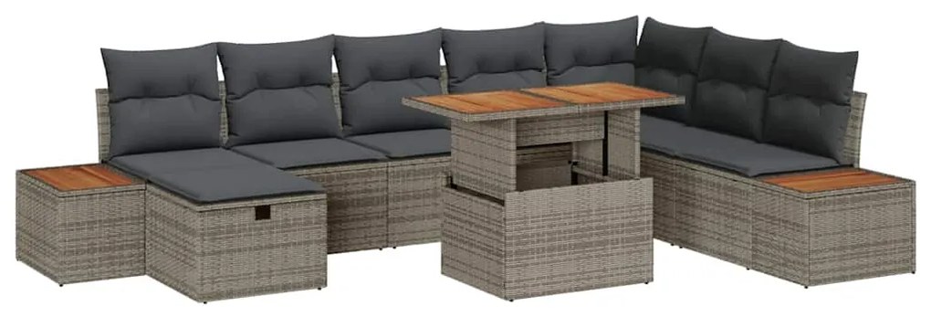 vidaXL Conjunto de Sofá de Jardim com almofada 9 pcs Cinzeto vime PE