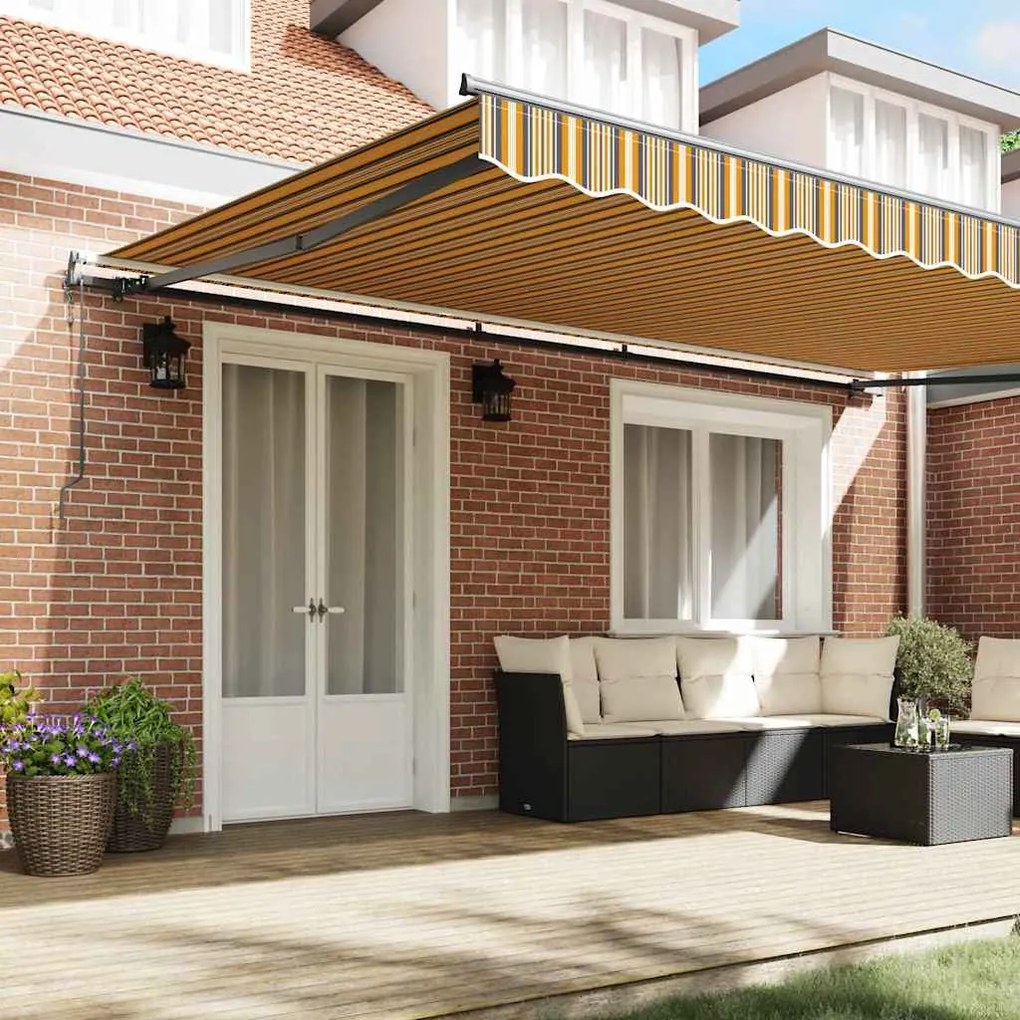 Toldo Retrátil Automático Listrado Multicolorido 500x350 cm