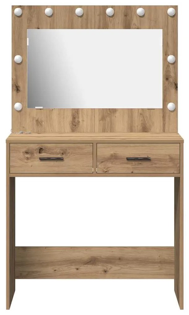 Mesa de Maquiagem com Luzes LED Carvalho Artesanal 78,5x41x135 cm