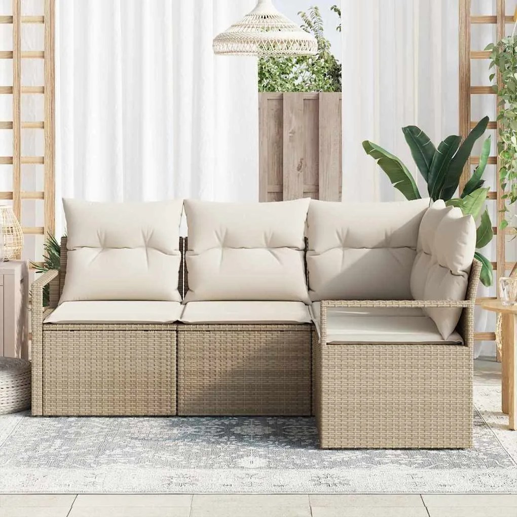 Conjunto de sofá de jardim 4 peças com almofadas bege em rattan sintét