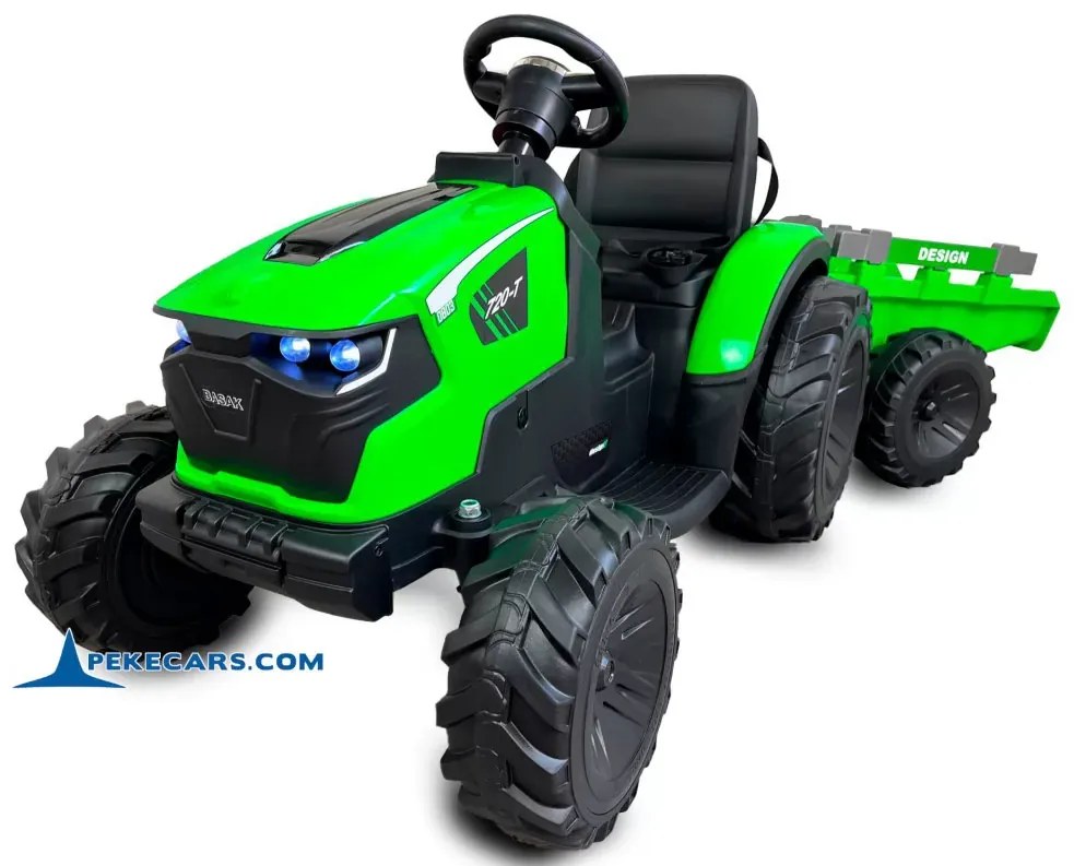 Trator Electrico para crianças Peketrac 8100 24V com Bateria removível e comando de controle remoto e Reboque 2.4G Verde