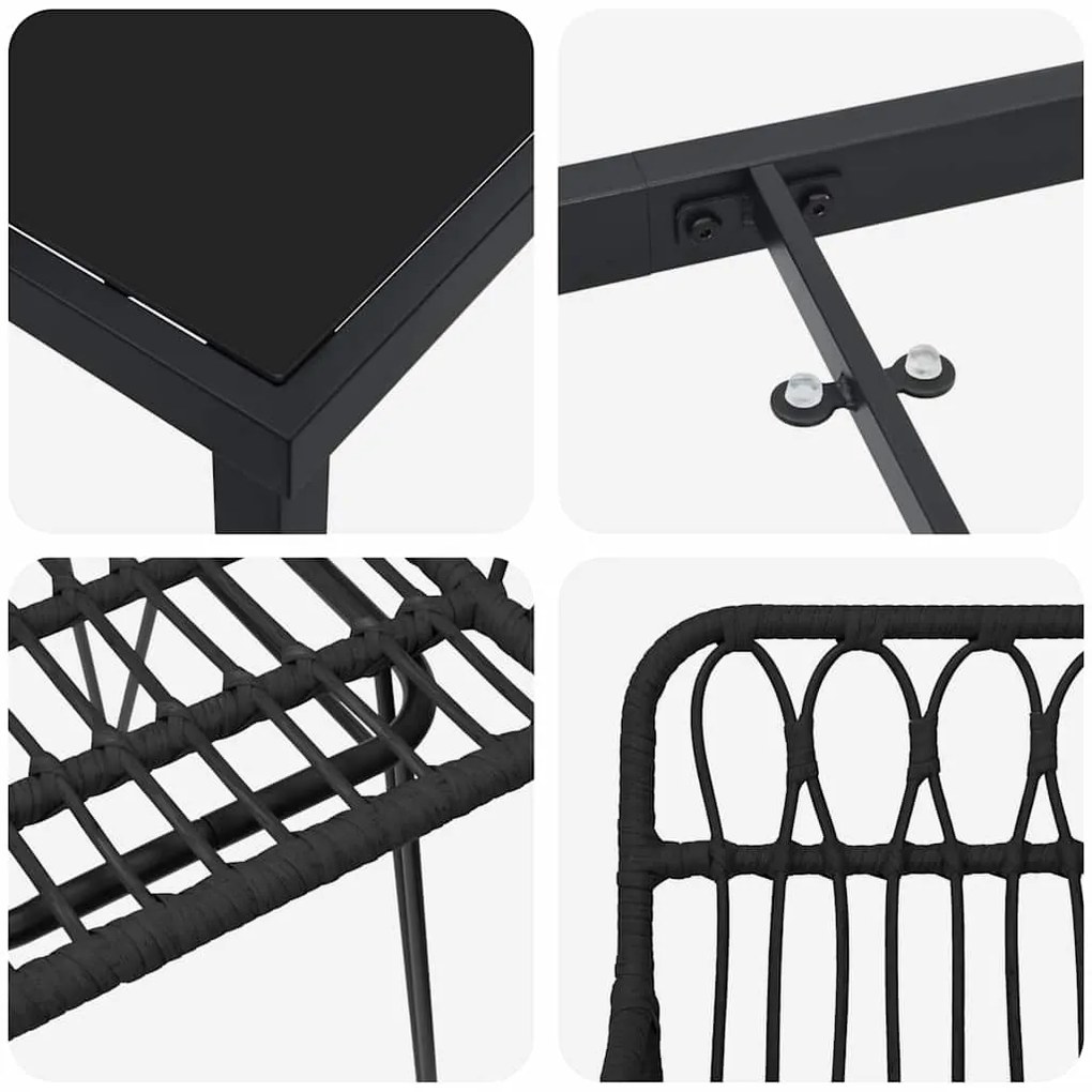 Conjunto de Jantar de Jardim com 7 Peças em Rattan Preto