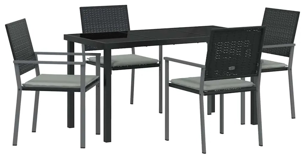 Conjunto de Jantar de Jardim com 5 Peças e Almofadas, Preto, Polyratta