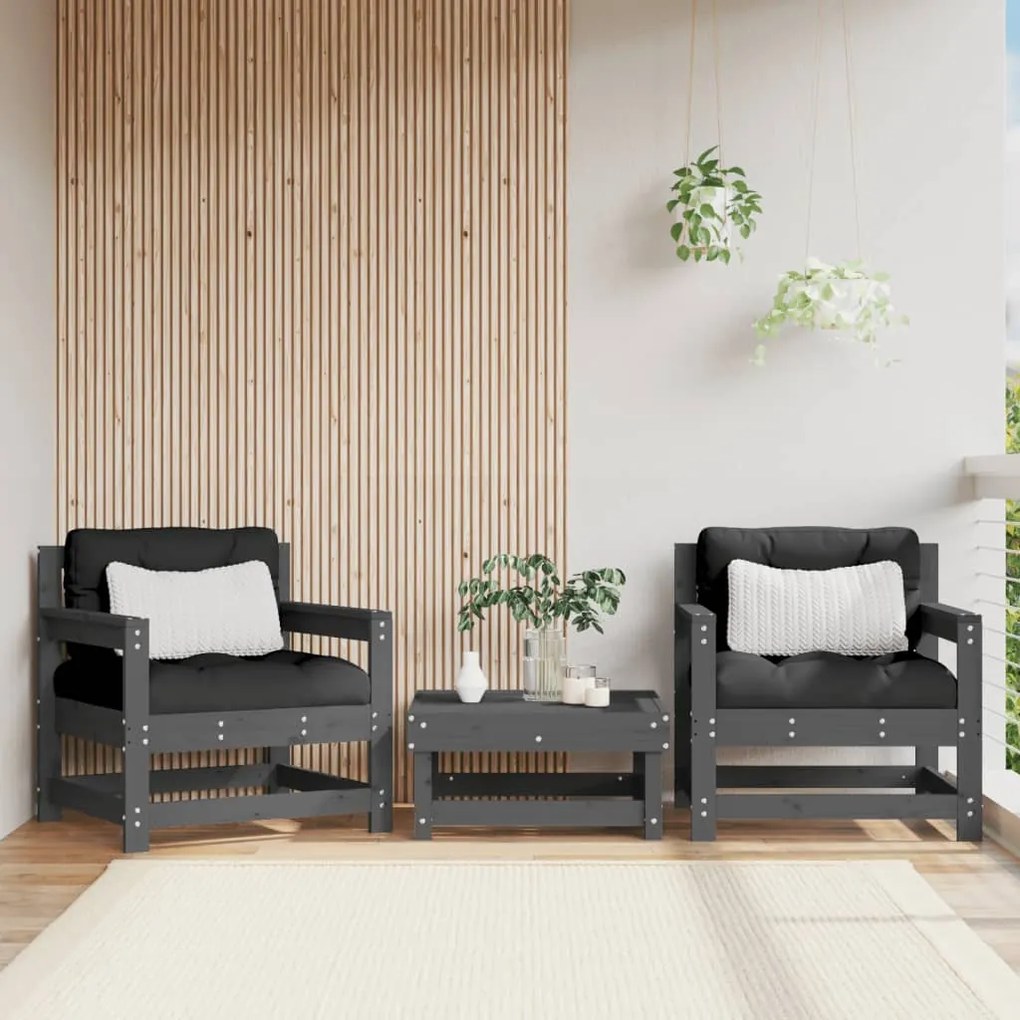vidaXL Cadeiras de jardim c/ almofadões 2 pcs pinho maciço cinzento