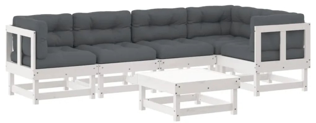vidaXL 6pcs conjunto lounge jardim c/ almofadões madeira maciça branco