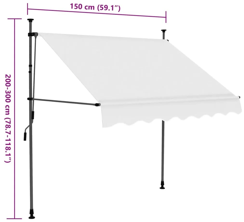 Toldo retrátil manual com LED 150 cm creme