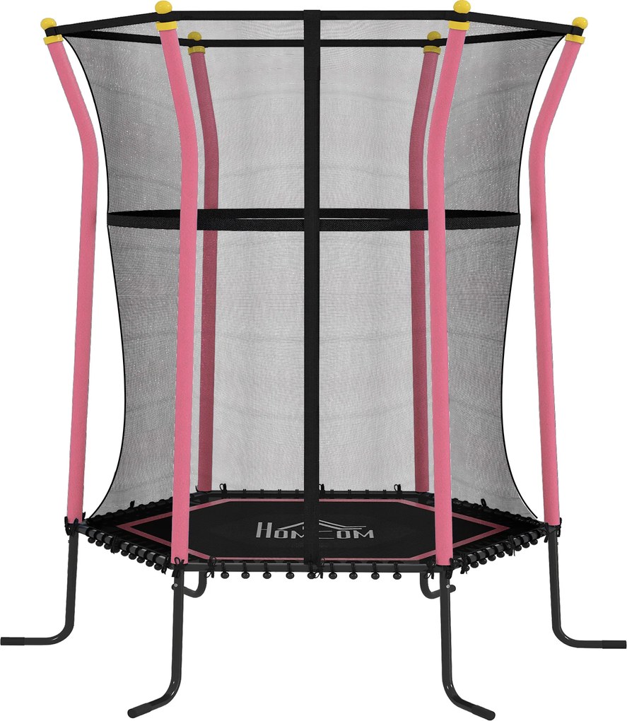 HOMCOM Trampolim para Crianças Cama Elástica Infantil com Rede de Segurança para Interiores e Exteriores Ø163,5x190 cm Rosa | Aosom Portugal