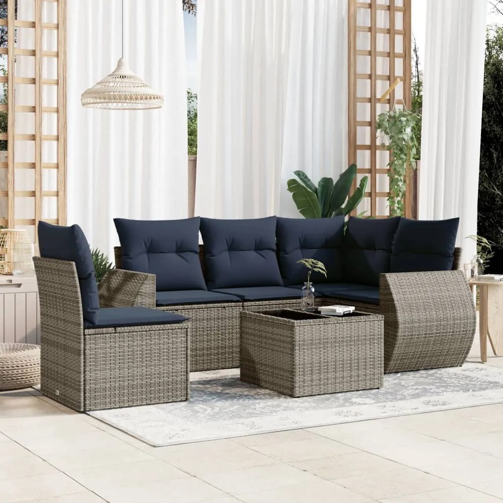 vidaXL 6 pcs conjunto sofás p/ jardim c/ almofadões vime PE cinzento