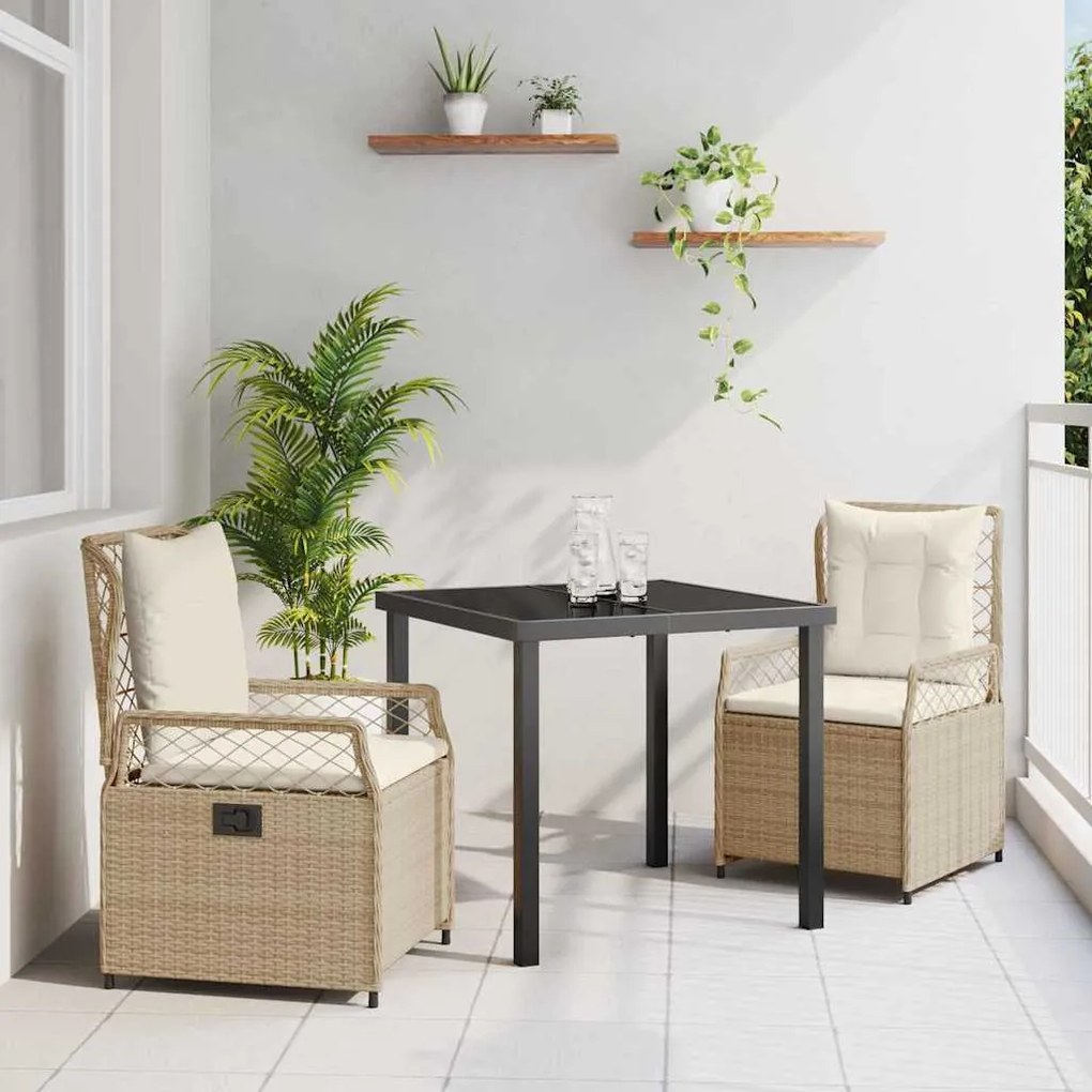 vidaXL Conjunto de Jantar de Jardim 3 Peças Bege em Rattan Sintético