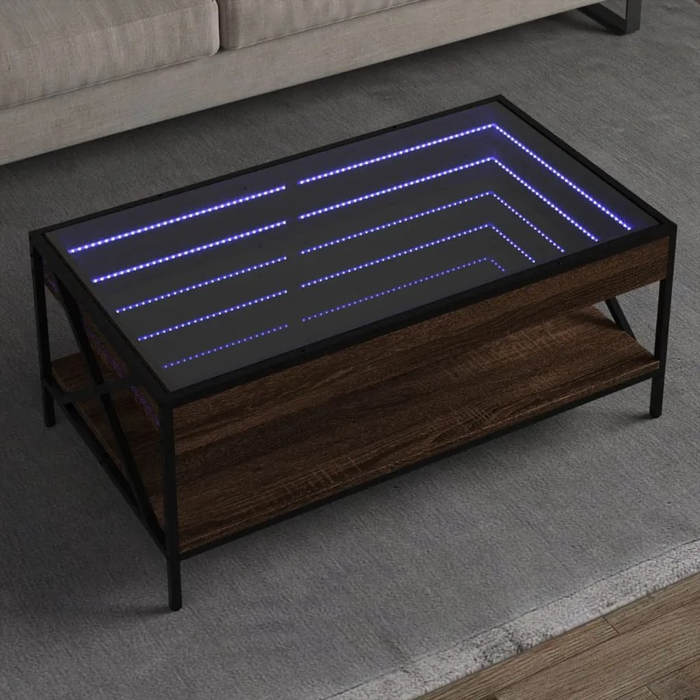 Mesa de centro luzes LED Infinity 90x50x38 cm carvalho castanho