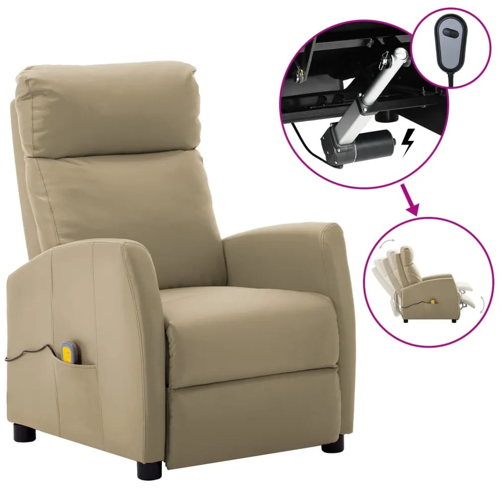 vidaXL Poltrona massagens reclinável elétrica couro artif. cappuccino