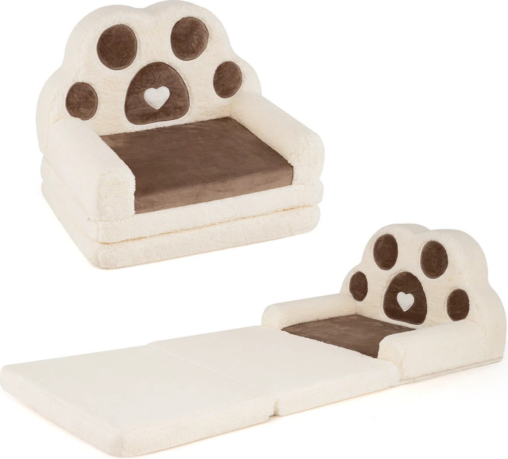 Sofá-Cama Infantil em Forma de Pata de Urso, 57 x 44 x 47 cm, Convertível em Colchoneta, Castanho