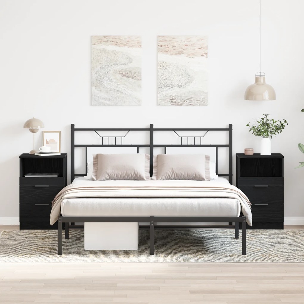 Camas de cabeceira vidaXL 2 pcs Carvalho Preto 40x35x65 cm Madeira engenheirada