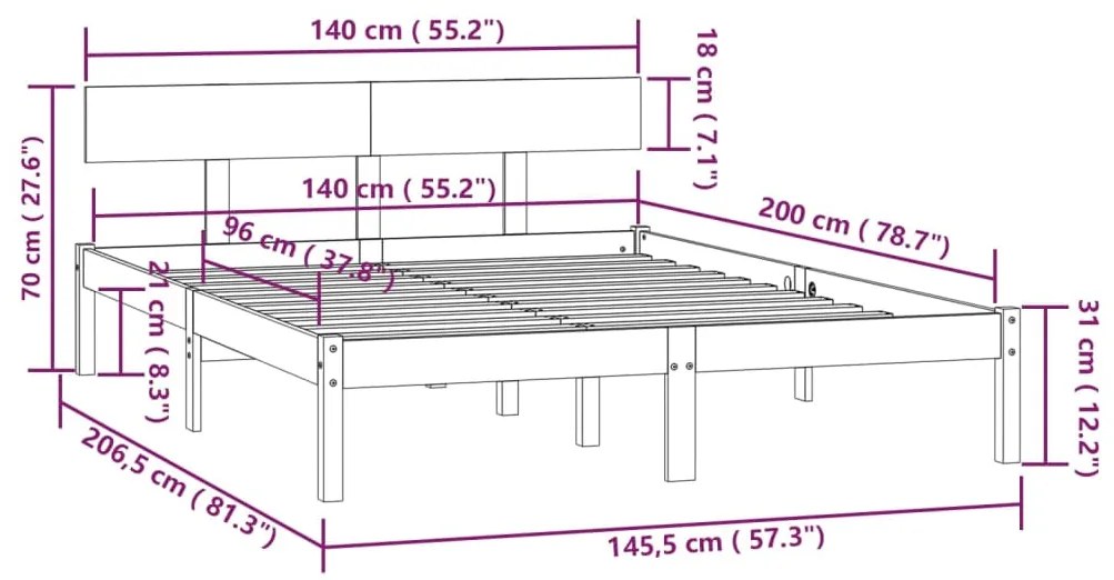 Estrutura de cama 140x200 cm pinho maciço branco