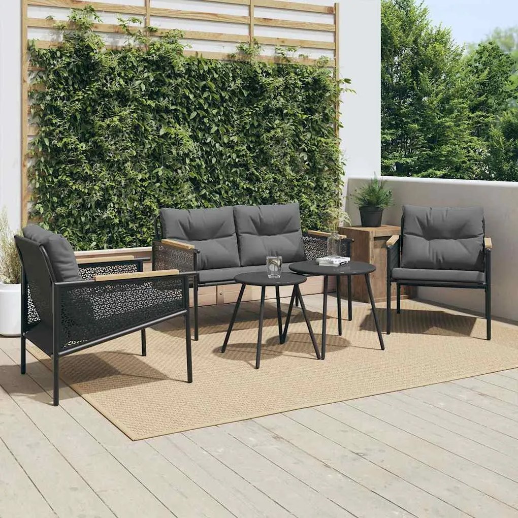 vidaXL 5 pcs conjunto mobiliário de varanda com almofadões aço preto