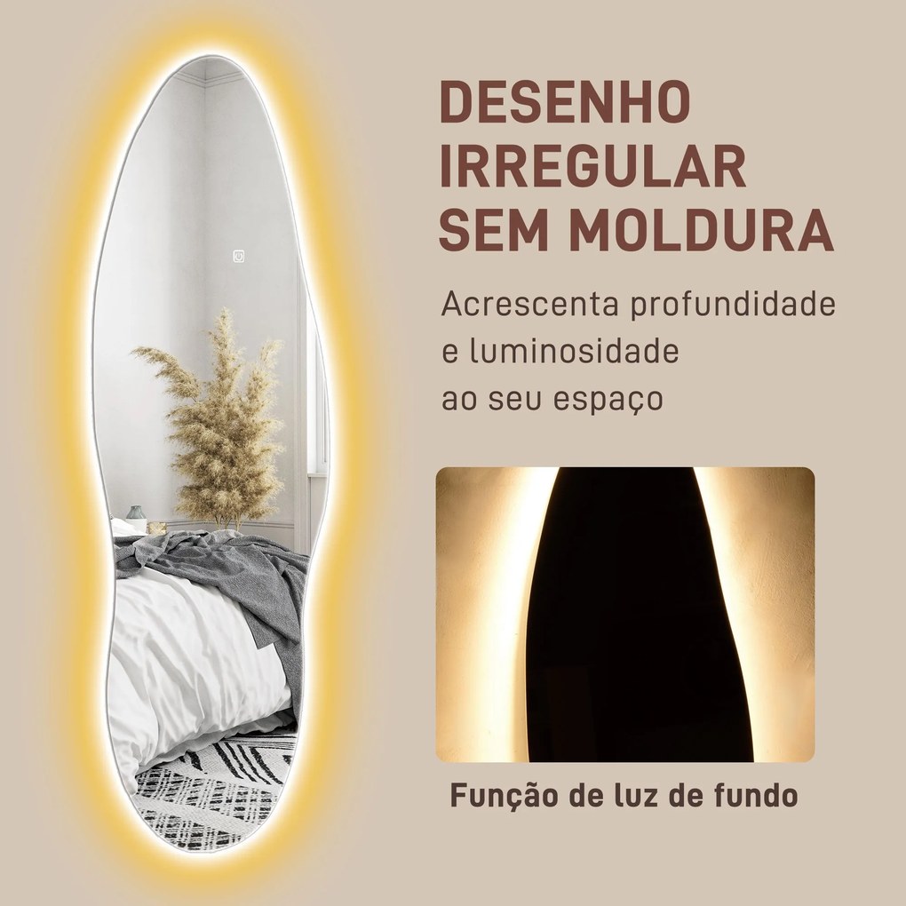 Espelho de Pé com Luzes LED 40x120 cm Espelho de Parede sem Moldura co