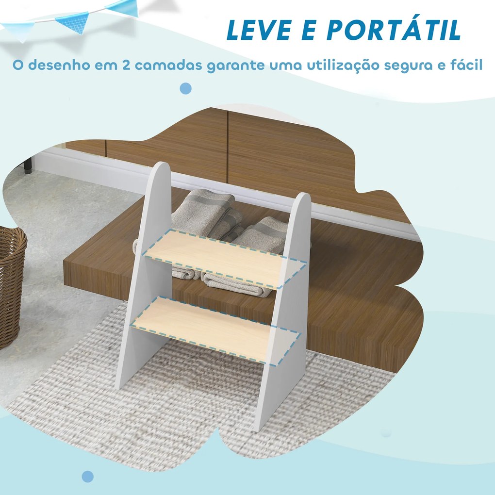 Banco para Crianças de 2 Degraus Torre de Aprendizagem Escada para Crianças acima de 3 Anos para Casa de Banho Cozinha 43x30x55 cm Branco