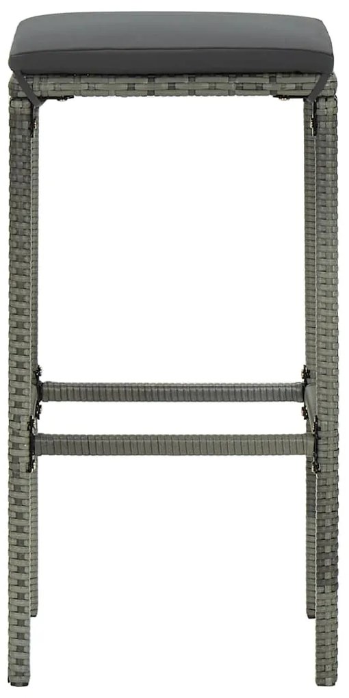 3 pcs conjunto de bar p/ jardim c/ almofadões vime PE cinzento