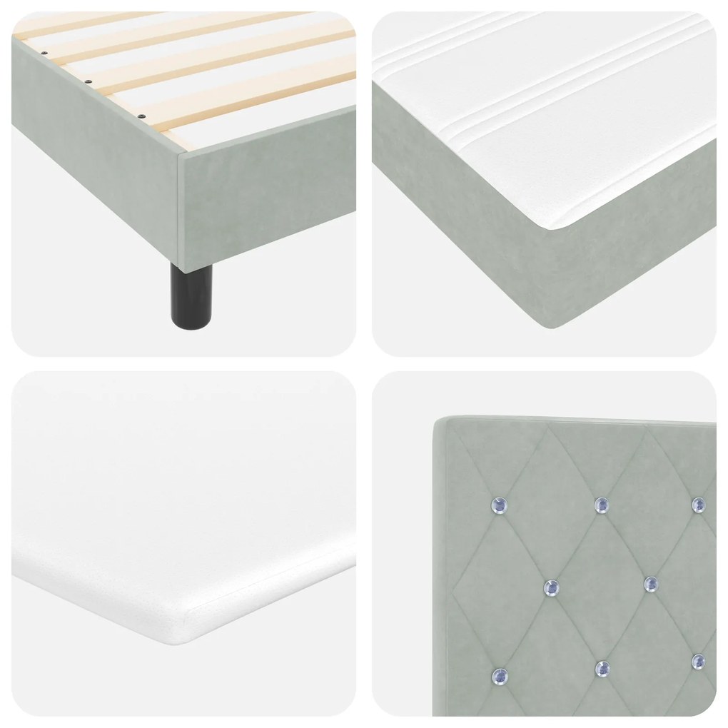 Cama Box com Colchão vidaXL Cinza Claro 80x200 cm Veludo