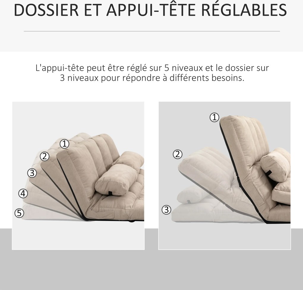 Poltrona-cama dobrável - Poltrona-cama - Encosto reclinável com 14 posições - 2 almofadas