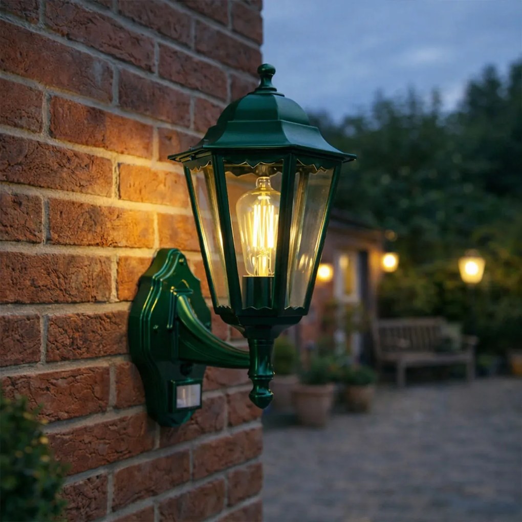 Lanterna de parede externa verde escuro com sensor de movimento IP44 - New Orleans up