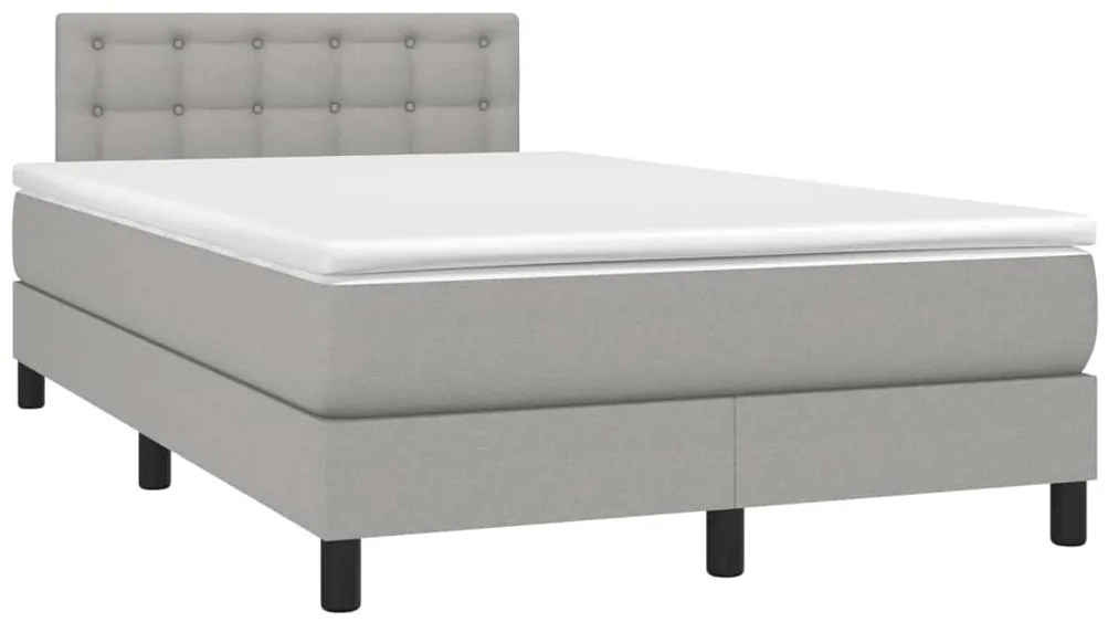 Cama box spring c/ colchão e LED 120x200 cm tecido cinza-claro