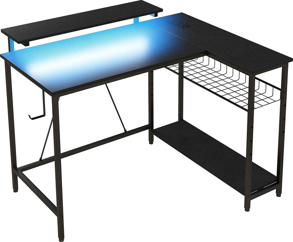 HOMCOM Secretária de Canto Reversível com LED e Controlo Remoto 2 Tomadas + 2 Usb 107x80x90 cm Preto | Aosom Portugal