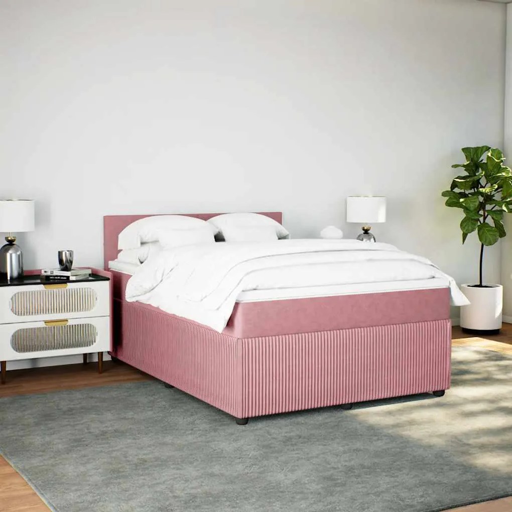 Cama com molas/colchão 140x200 cm veludo rosa
