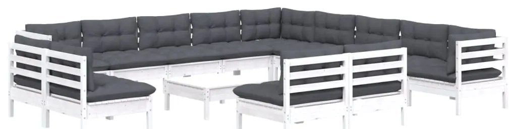 14 pcs conj. lounge de jardim c/ almofadões pinho maciço branco
