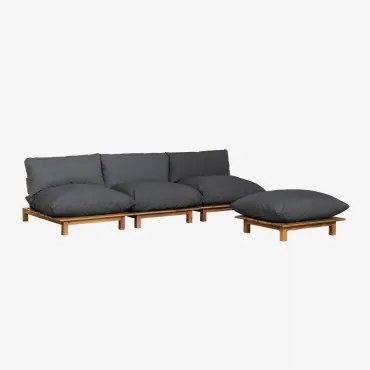 Sofá De Jardim Modular Reclinável De 3 Peças Com Puff Em Madeira De Acácia Brina Cinza Antracite - Sklum
