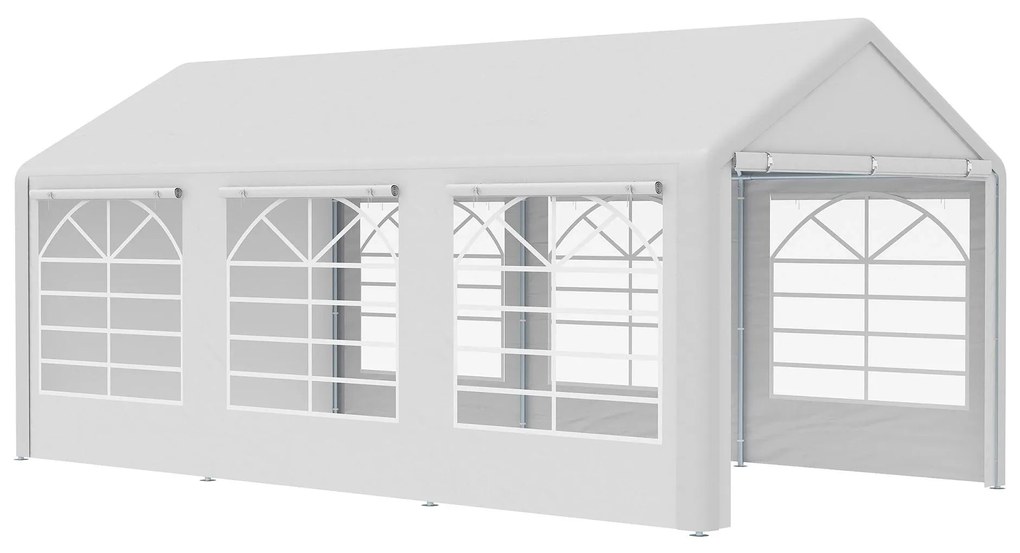 Outsunny Tenda para Festas 6x3m Tenda de Jardim com 4 Paredes Laterais 2 Portas Enroláveis e 6 Janelas Proteção UV para Exterior Eventos Casamentos Branco | AOSOM Portugal
