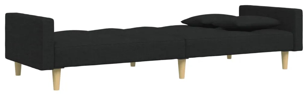 Sofá-cama de 2 lugares com apoio de pés tecido preto
